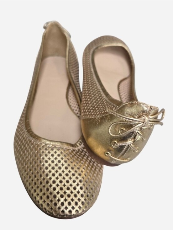 J. Crew Shoes - J. Crew Quorra Metallic Gold Leather Perforated Ballet Flats Made In Italy, 8.5